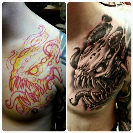 Tattoos - evil monster on chest - 128779